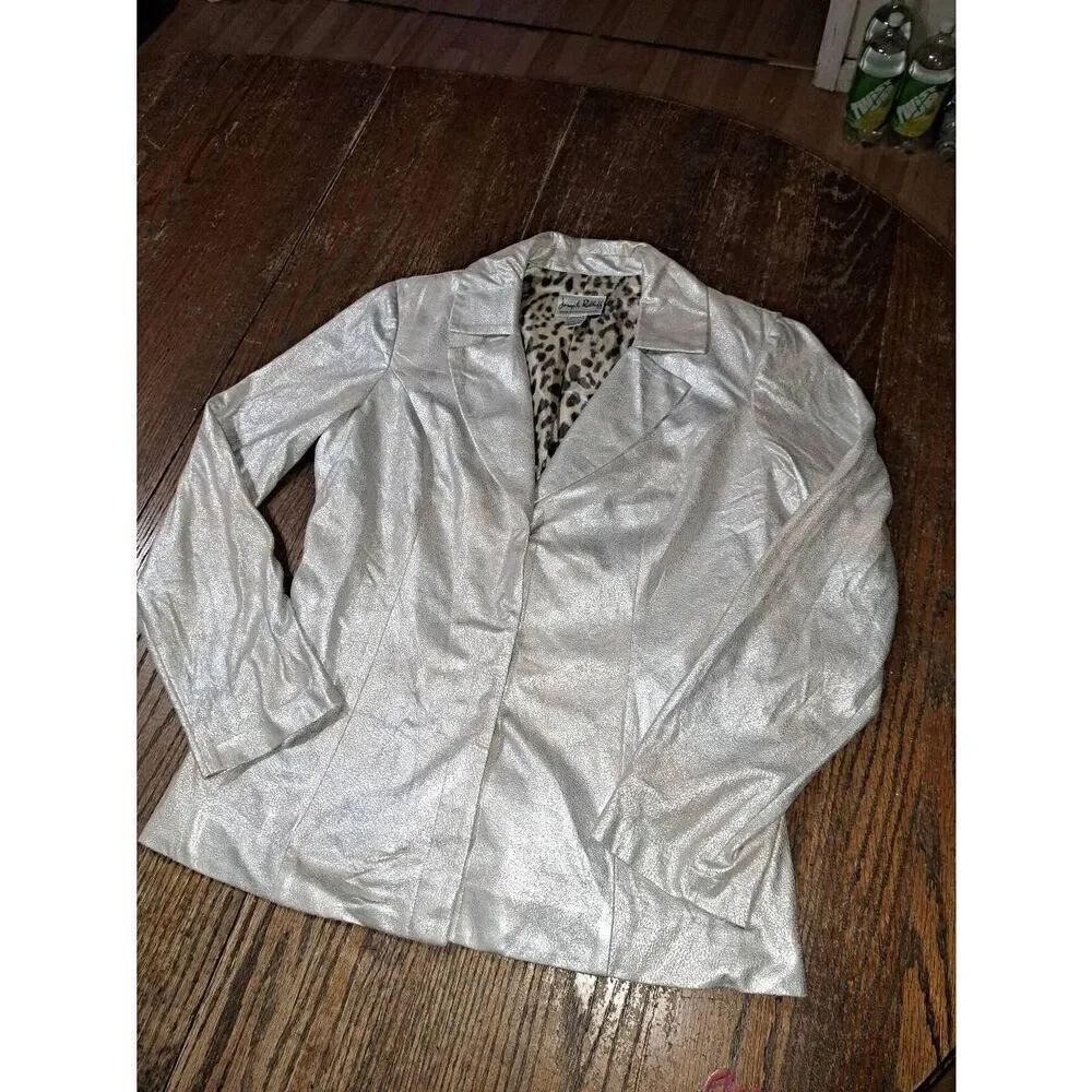 Sz 8 Joseph Ribkoff Silver Metallic Long Sleeve VNeck Jacket Blazer Style 6C1028